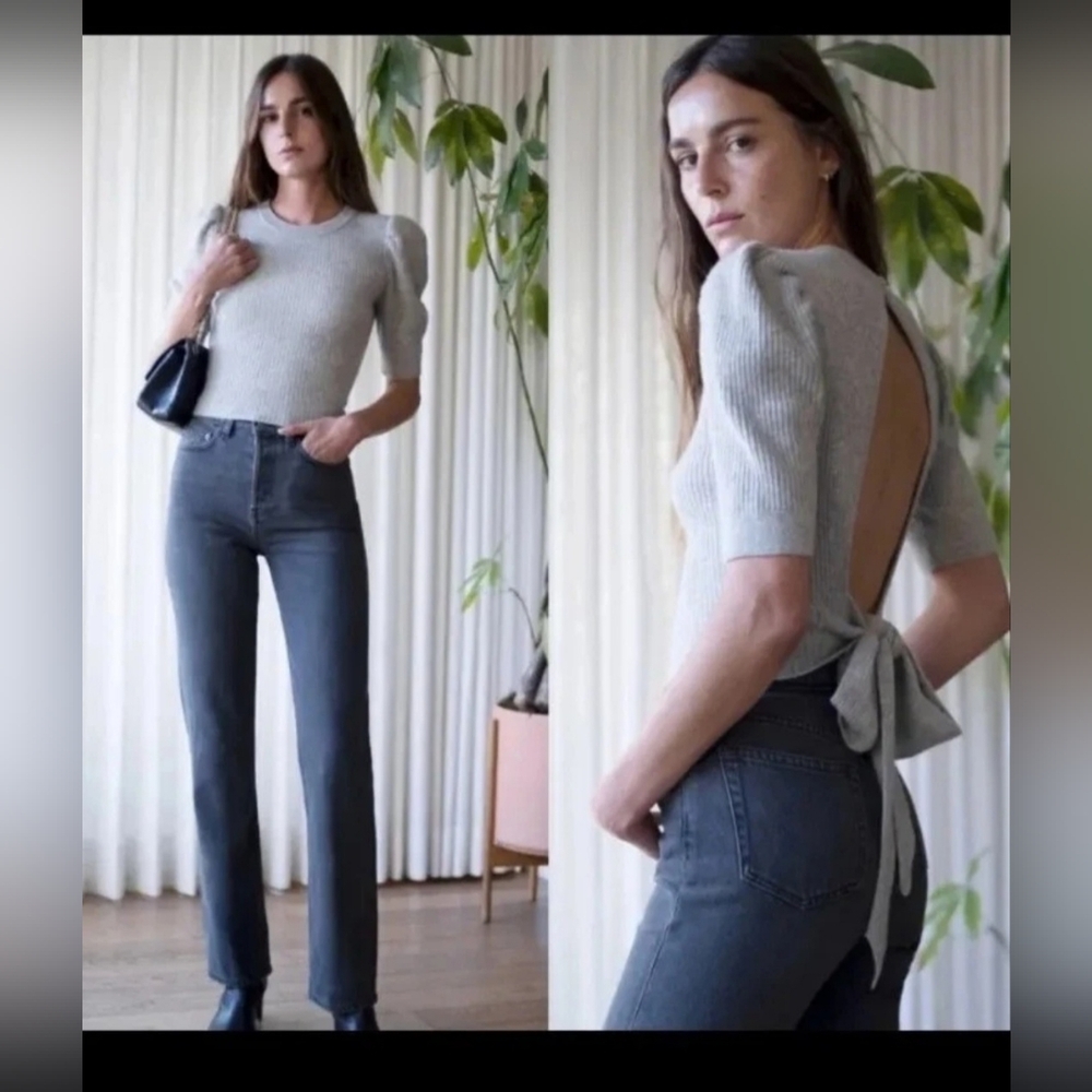 REFORMATION CASHMERE ALIDA OPEN BACK SWEATER GRAY XS